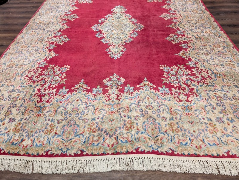 Per'sian Rug 9x12 Kirman Carpet Semi Open Field Medallion Red Vintage Wool gallery