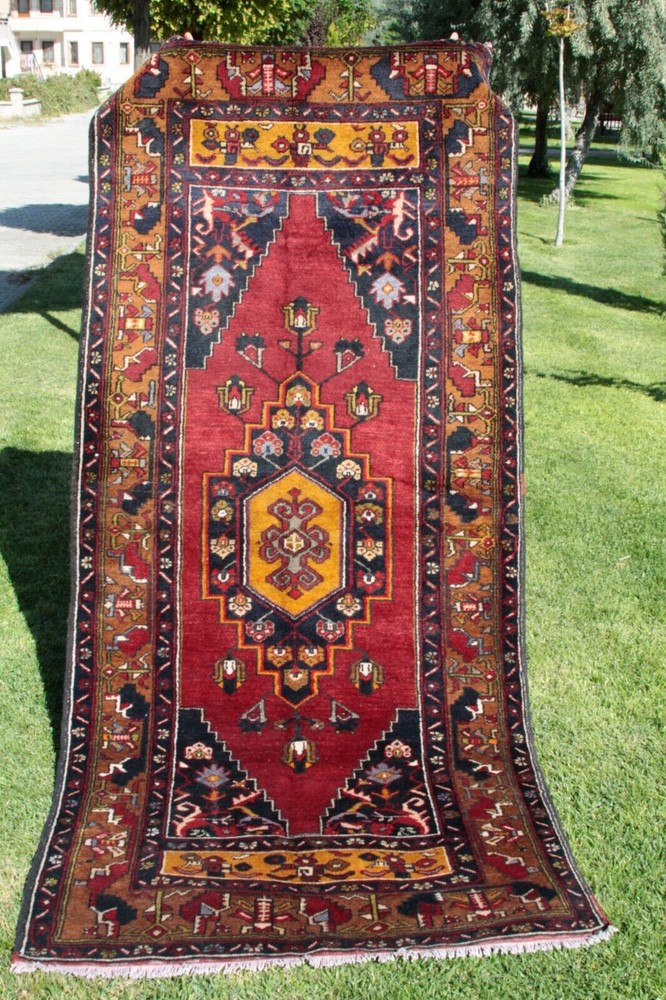 Rare Antique Cr1900-1939's Multi-Colored Wool Pile Area Rug 3'10''x9'