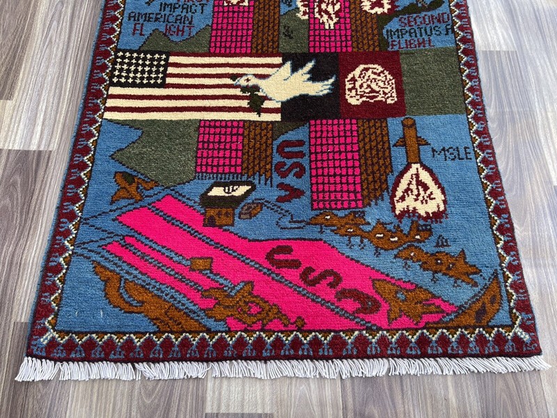80x62cm Handmade rug 9/11 twin towers War Rug Afghan War Rug Handicrafts S310 gallery
