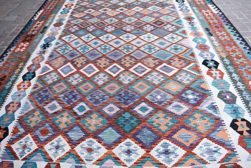 Oversized Afghan Geometric Area Rug 10x17 Handwoven Extra Large Tribal Kilim Rug gallery