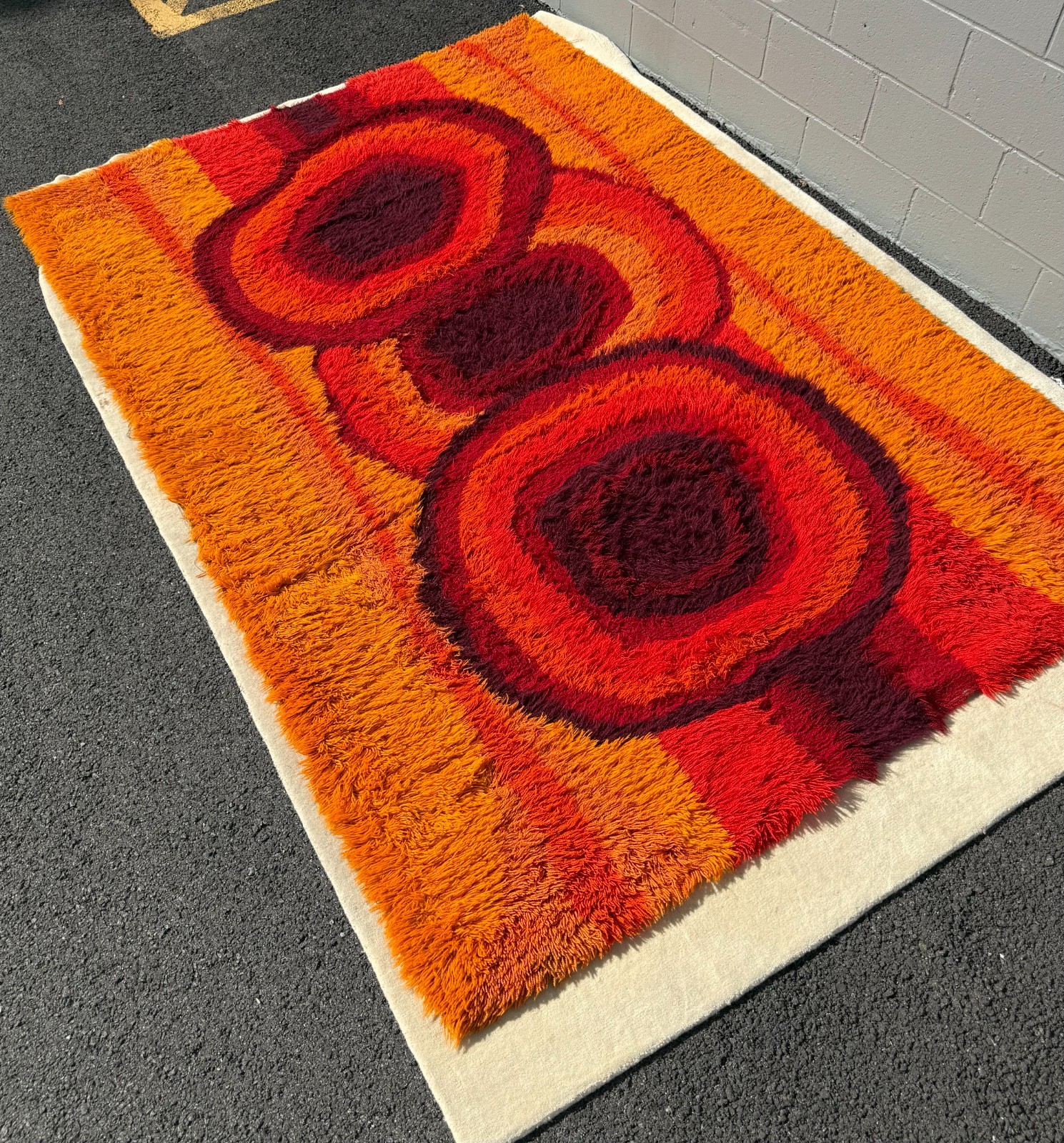 Ege Rya Deluxe 9’ x 6’ Mid Century Danish Red & Orange Wool Shag Rug MCM Vintage gallery