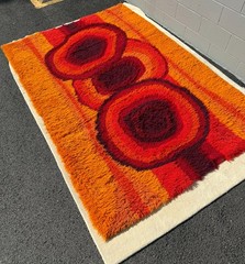 Ege Rya Deluxe 9’ x 6’ Mid Century Danish Red & Orange Wool Shag Rug MCM Vintage