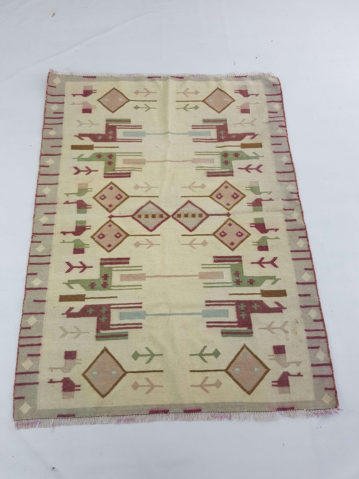 Vintage Handmade Traditional Geometric Brown Beige Kilim Rug Carpet 166x125cm gallery