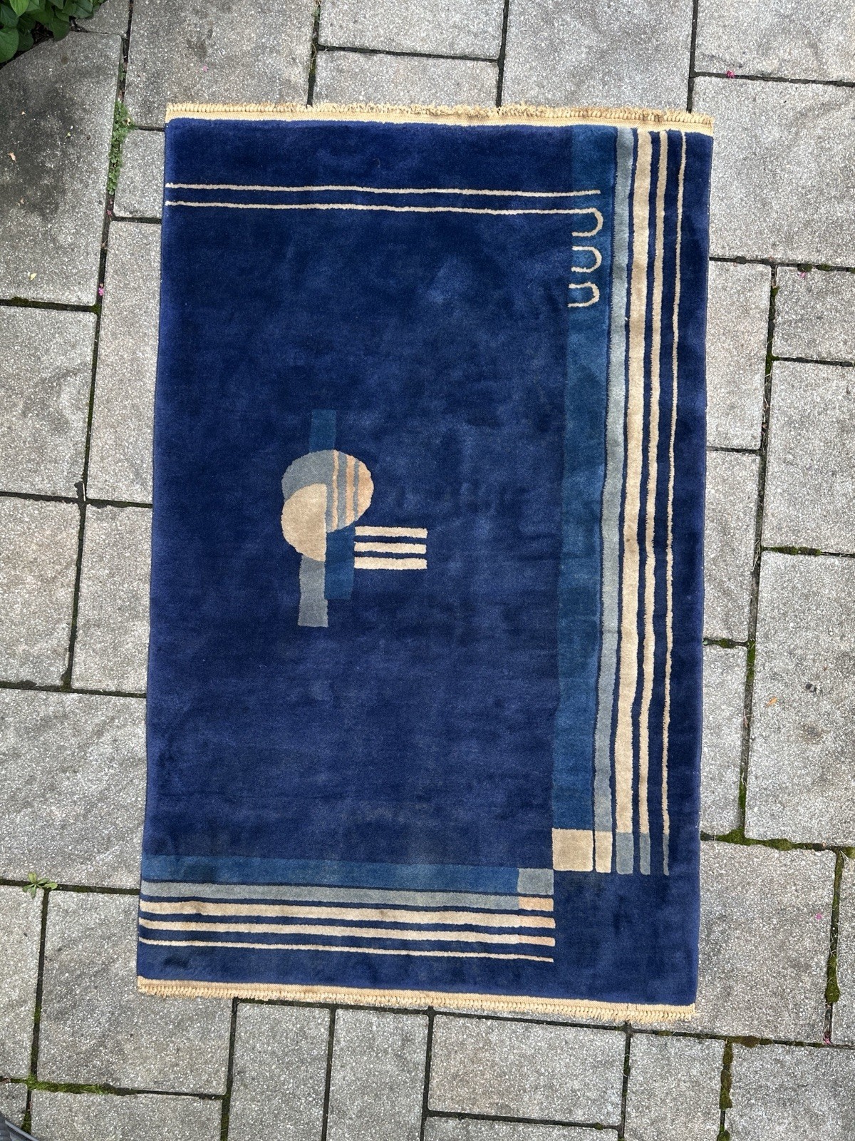 Antique 1930s-1940s Geometric Art Deco Wool Rug Carpet Vintage gallery