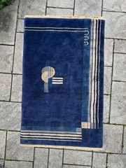 Antique 1930s-1940s Geometric Art Deco Wool Rug Carpet Vintage