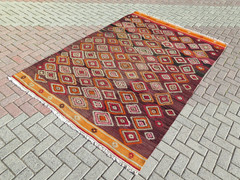 Antique Turkish Tribal Kilim Wool Area Rugs, Large Floor Carpet Teppich 69″x107″