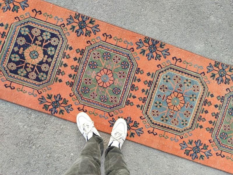 16'8" ft extra long runner rug stair hallway, Long runner Turkish Oushak vintage gallery