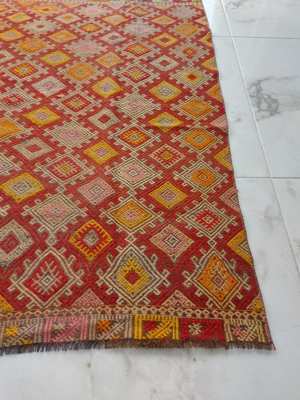 1850s Antique Recional Rug Handmade Natural Wool Rug Multicolor Root Dyed Rug x gallery
