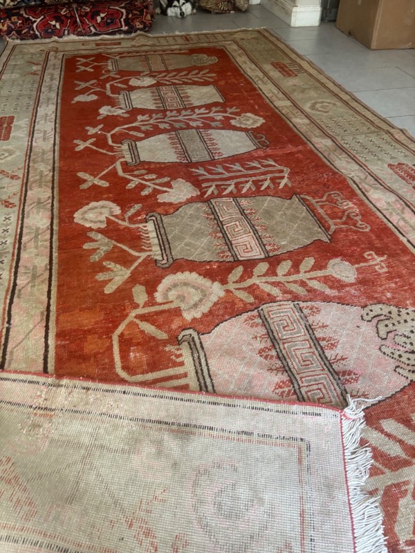 HANDMADE RUG. CARPET SAMARGHAND.. ANTIQUE. 11X6 OVER 100 YEARS OLD. th 19 gallery