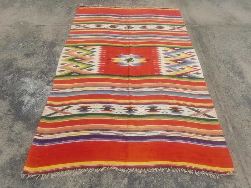 Fine Vintage Traditional Handmade Mexican Wool Multicolor Kilim 7.1x4.5 ft gallery