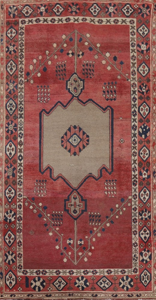 Geometric Red Living Room Rug 5x10 Hand-knotted Wool Traditional Carpet
