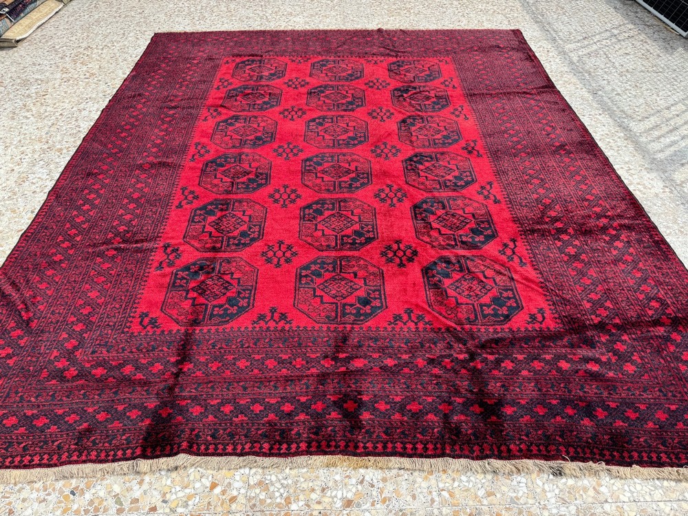 10x12 ft Afghan Hand Knotted Geometric Rug Vintage Turkmen Baluchi Design Carpet