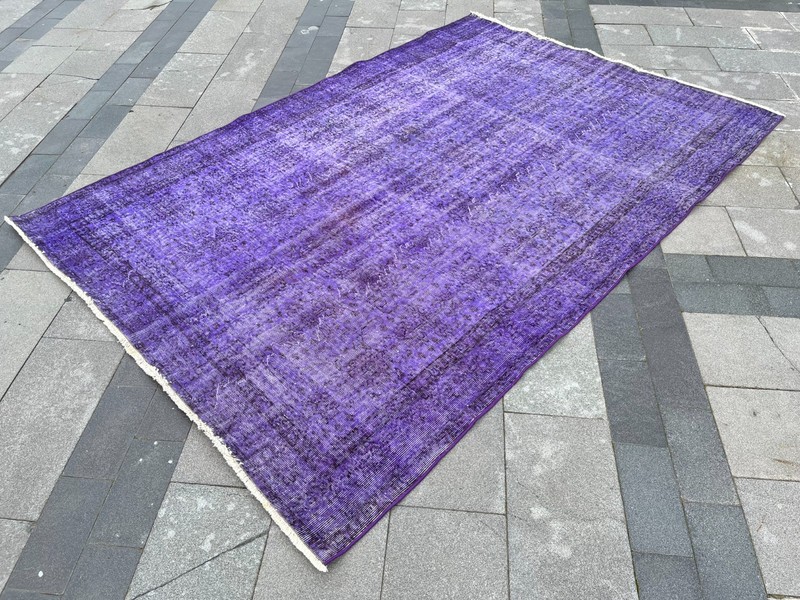 Overdyed 6.3x9.4 ft Vintage Turkish Rug – Vibrant Purple Oushak Carpet gallery
