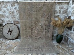 Vintage Large Geometric Rug 6×10 Gray Hand-Knotted Turkish Carpet Muted Anatolia