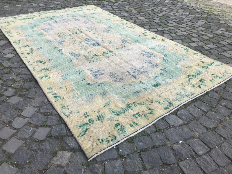 Turkish Antique rug Bohemian Area rug Oushak rug Vintage Rug Handmade Wool rug gallery