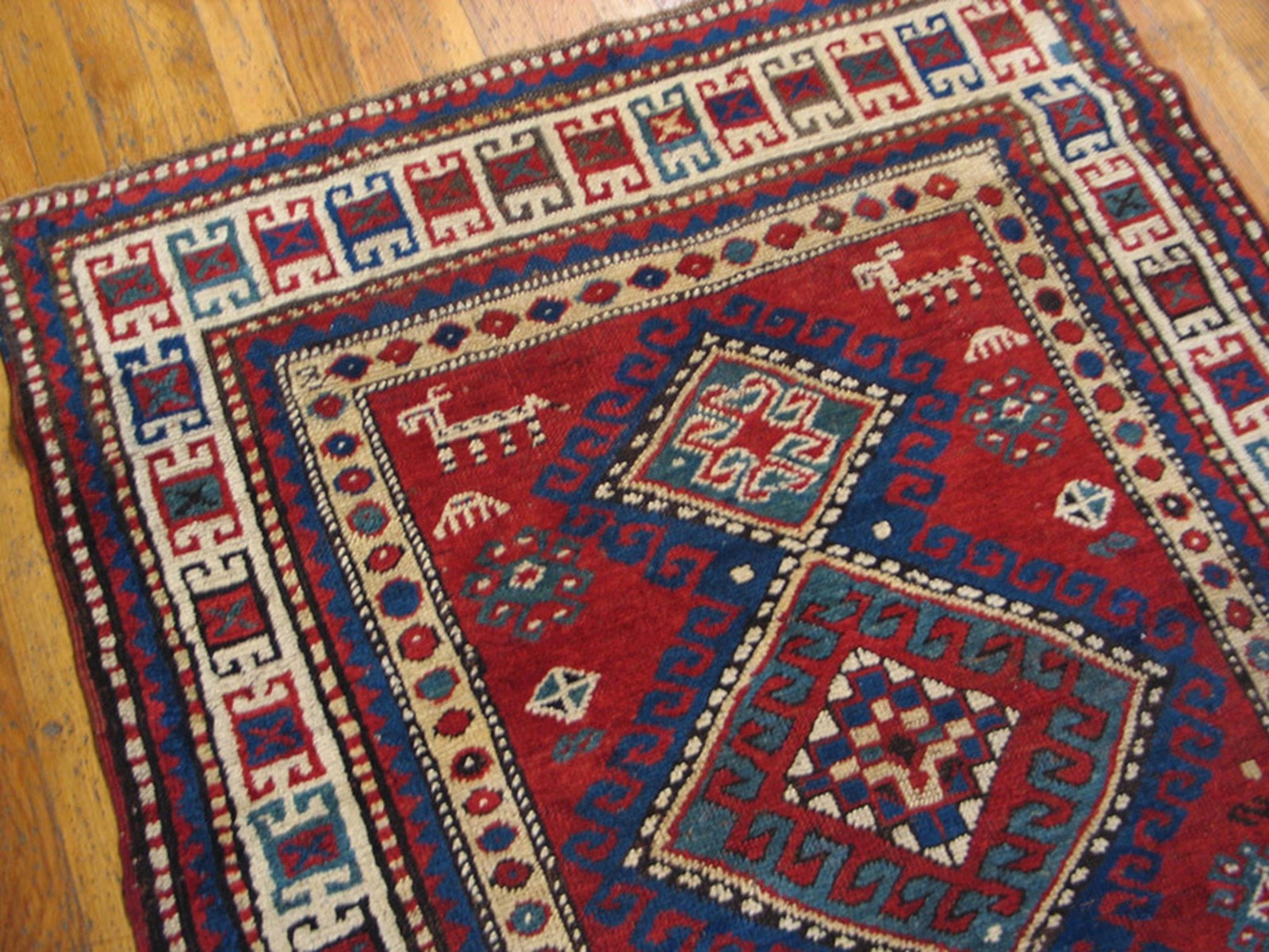 3'x6' Bold Bright Red Antique Late 19th Century Tribal Geometric Caucasian gallery