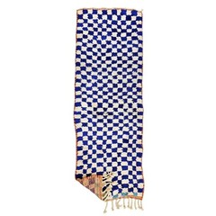 Moroccan Boujaad Handmade Rug 2’1×6’3 Berber Checkered Blue Wool tribal Carpet