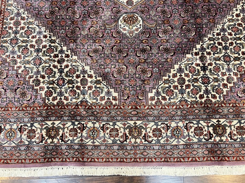 Indian Bidjar Rug 8x10 Purple Ivory Handmade Wool Vintage Fine Carpet Herati gallery