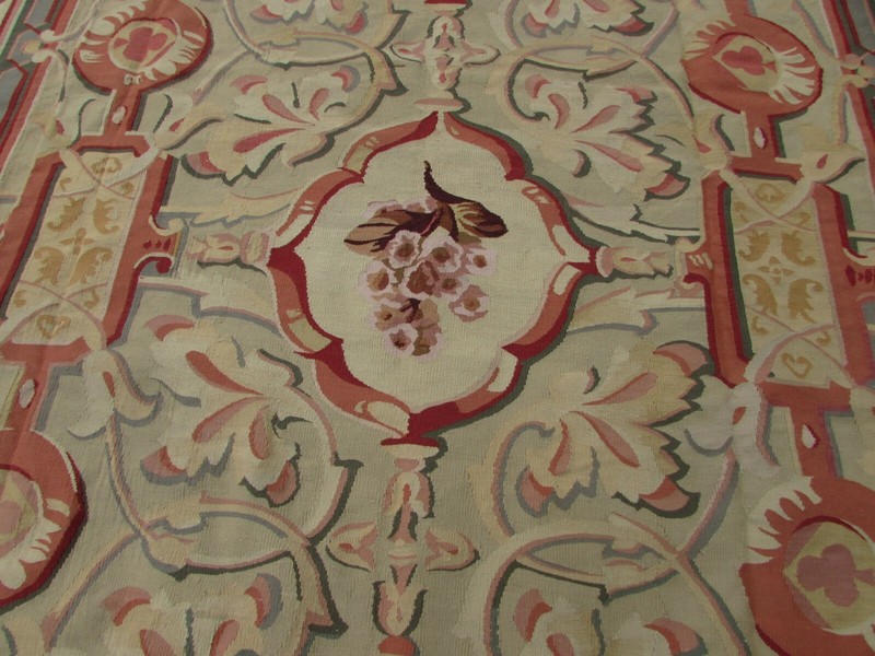 Vintage Hand Made French Design Wool Green Brown Original Aubusson 427X306cm gallery