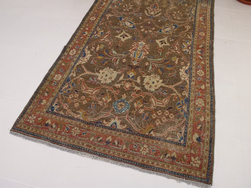 3x12 Brown Runner Rug, Handmade Turkish Rug, Vintage Wool Runner, 3.4x11.8 Ft gallery