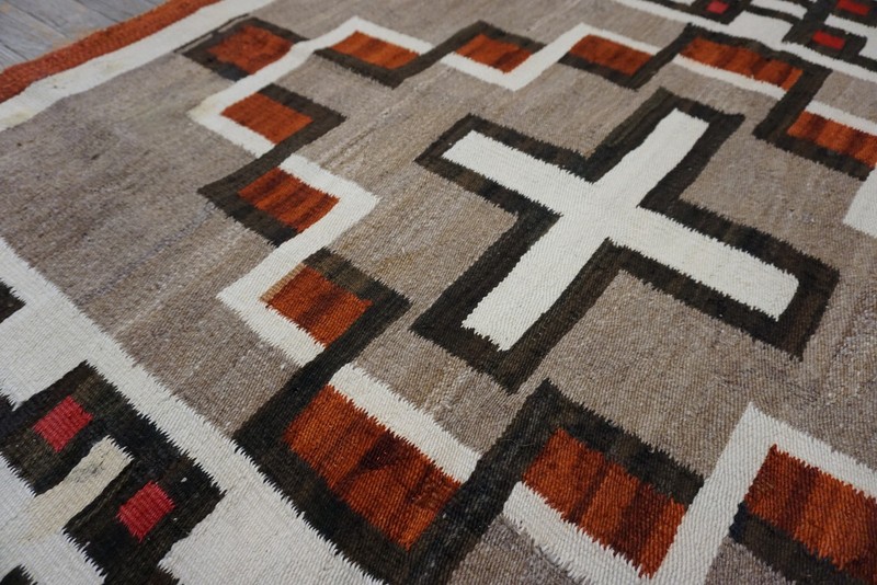 4'x5' Antique Navajo Small Scatter Size Wool Gray, Red, White Rug gallery