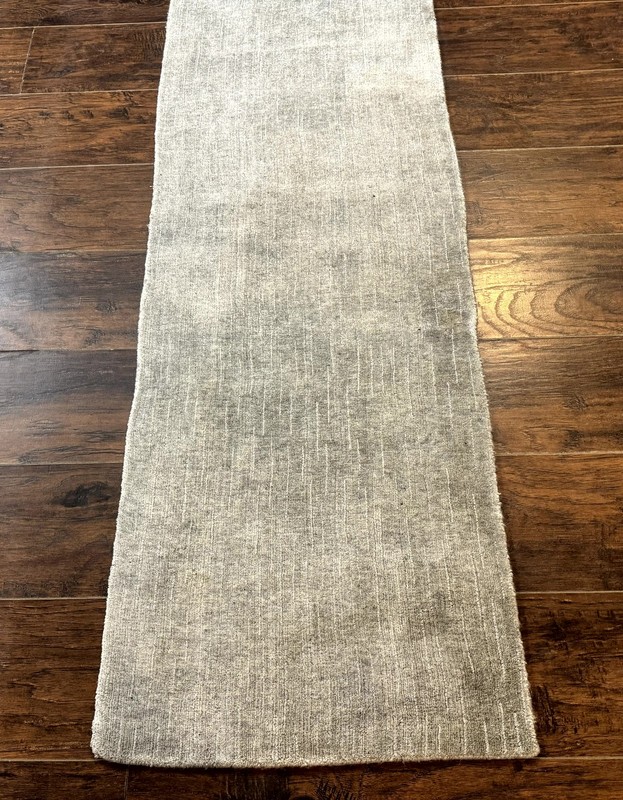 Modern Tibetan Runner Rug 1.9 x 8.6 Wool & Silk Gray Narrow Runner for Hallway gallery