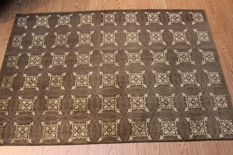 _TIBETAL_HANDMADE_WOOL_RUG_ Modern Design Olive green, gray, brown, beige 5X7 FT gallery