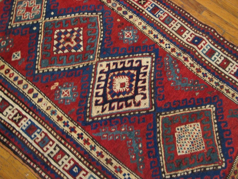 3'x6' Bold Bright Red Antique Late 19th Century Tribal Geometric Caucasian gallery