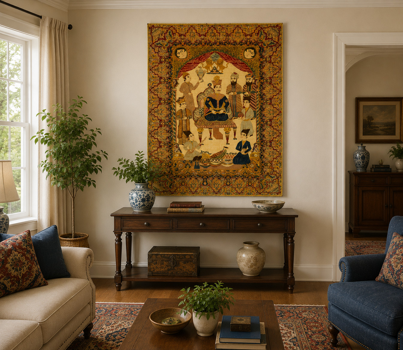 NATURAL WOOL RARE pictural DESIGN HandWoven Oriental Rug,IN size OF 4'8" × 5'10" gallery