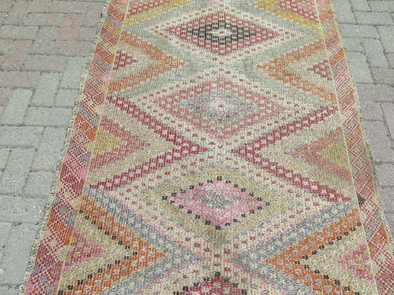Turkish Kilim Runner, Wool Rugs Runner, Carpet Runner Wide Corridor Rug 49"X152" gallery
