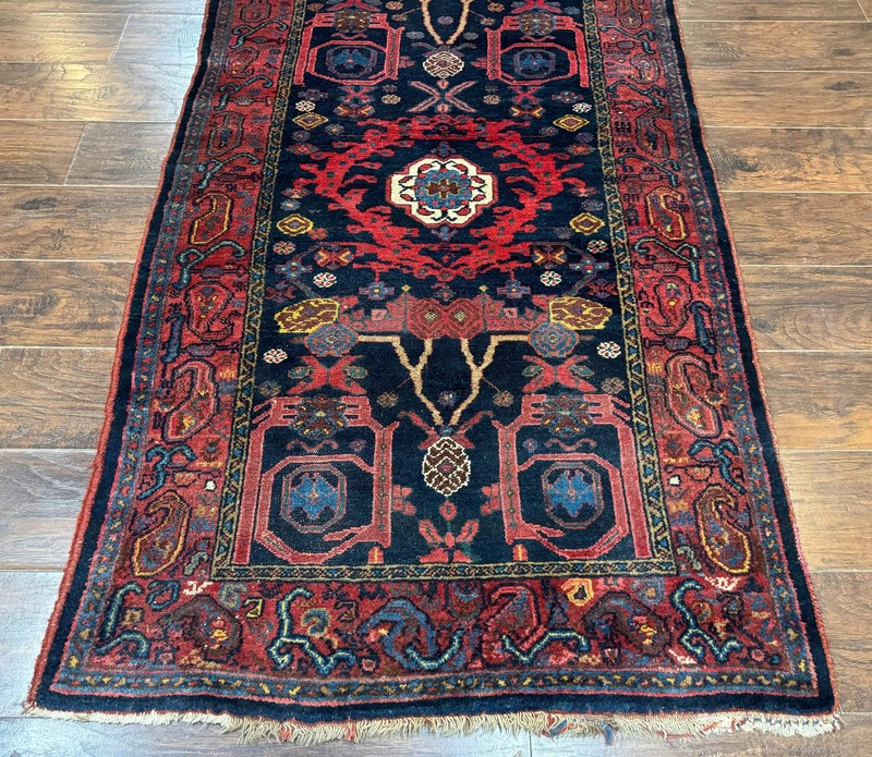 Per'sian Malayer Runner Rug 4x16 Navy Red Handmade Antique Carpet gallery