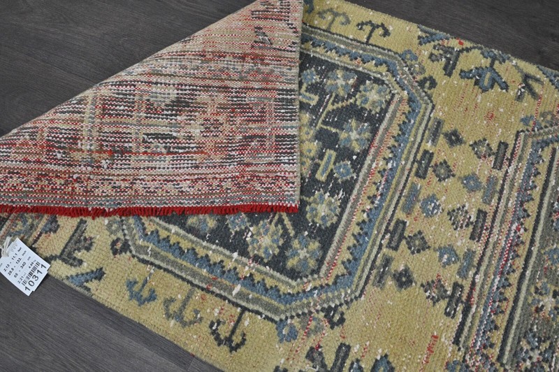Vintage Turkish Runner Rug 2x11ft Wool Anatolian Handmade Hallway Oushak YELLOW gallery