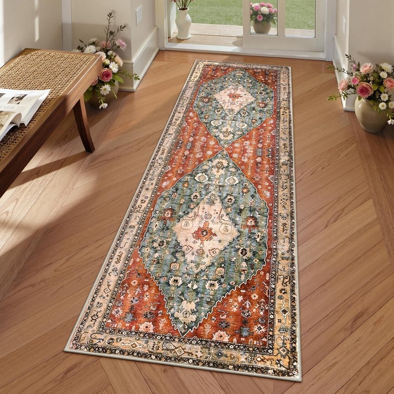 Boho Washable Runner Rug 2x6ft - Non Slip Hallway Carpet`/`` gallery