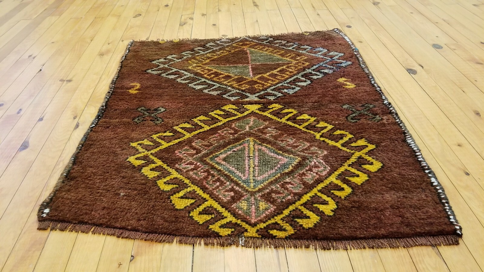 Primitive Antique 1940-1950s Wool Pile, Wool Color Kurdish Tribal Rug 2'3''x3' gallery