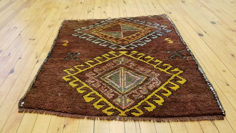 Primitive Antique 1940-1950s Wool Pile, Wool Color Kurdish Tribal Rug 2'3''x3'