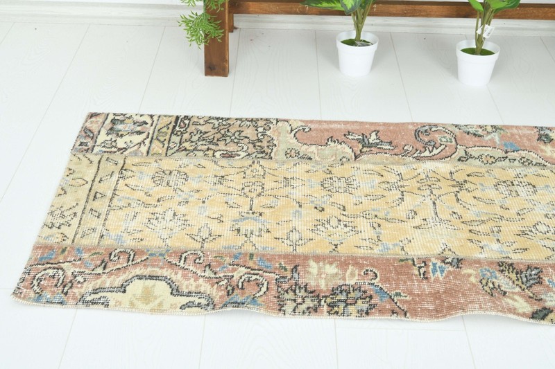 Turkish Small Runner Rug 2x5 Hand-Knotted Vintage Oushak Oriental Rug Carpet,709 gallery