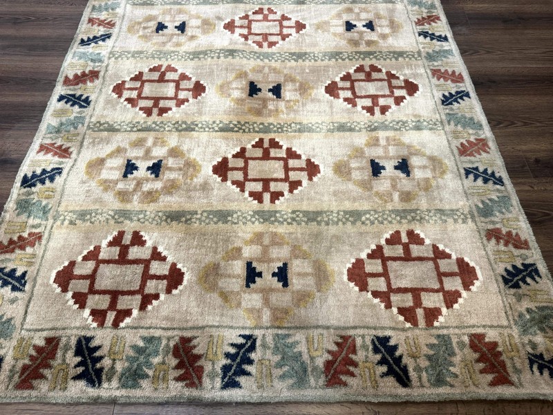 Geometric Design Area Rug 5x8, Beige and Rust Red gallery