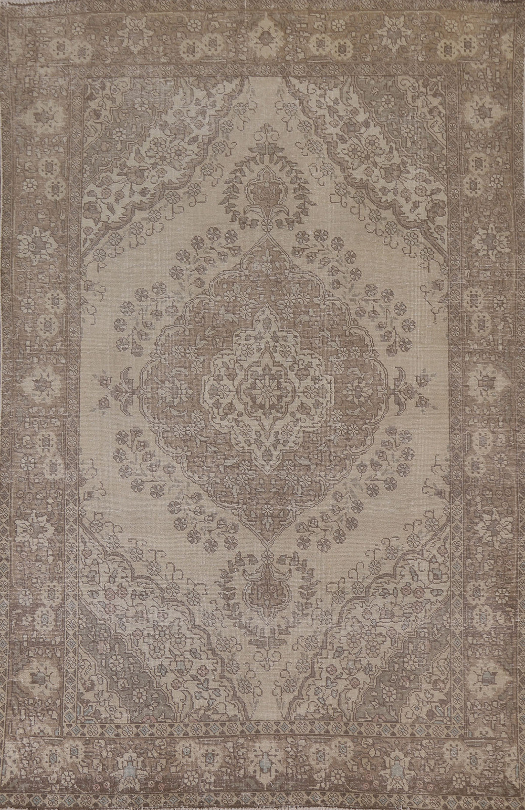 Distressed Wool Area Rug 6x9 Ft Hand-Knotted Beige Carpet Oriental Floral Rug gallery