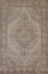Distressed Wool Area Rug 6×9 Ft Hand-Knotted Beige Carpet Oriental Floral Rug