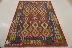 5×7 ft Red Afghan Hand Woven Wool Reversible Kilim Rug 5’1″x6’7″