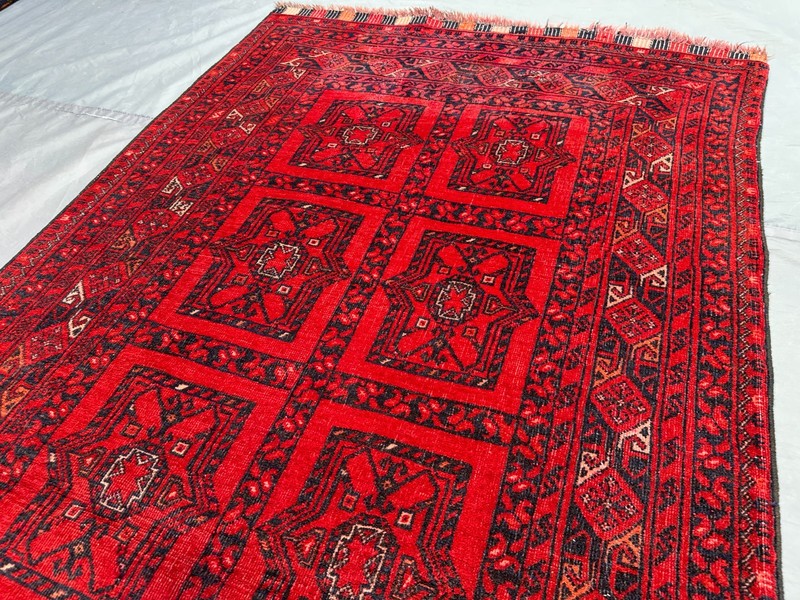 3'2x6'8 ft Antique Turkmen Ersari Rug Hand Knotted Low Pile Tribal Wool Carpet gallery