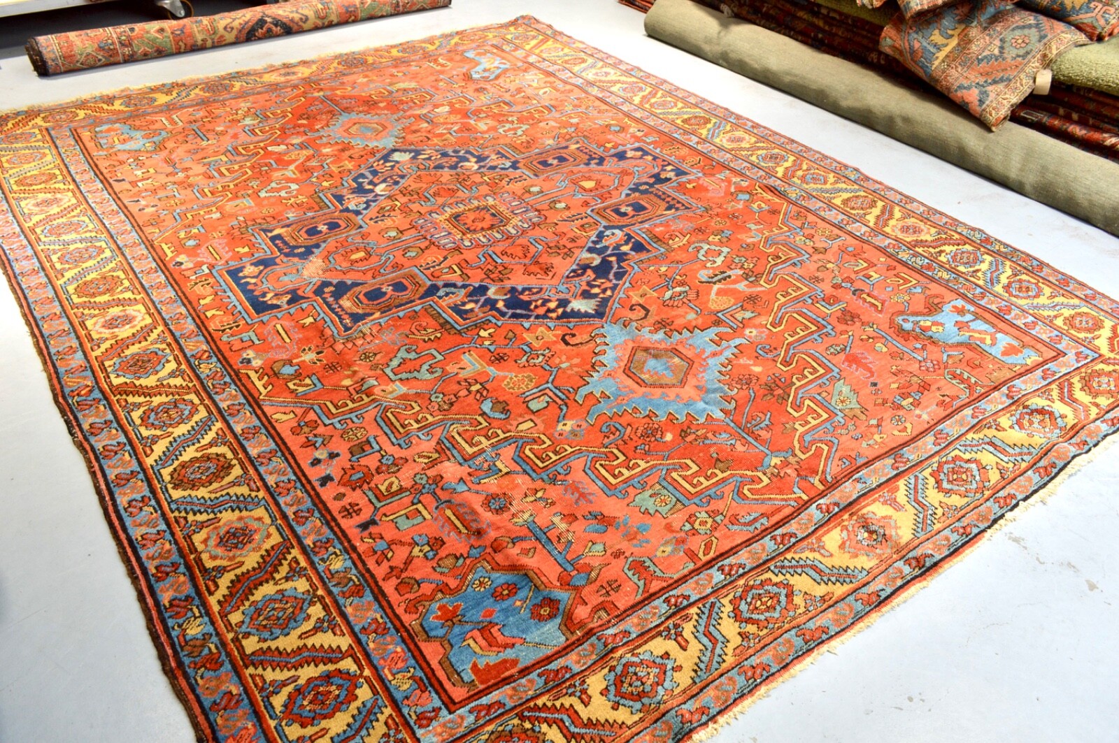 AMAZING ANTIQUE 1880'S BAKSIAESH RUG WITH GREAT DESIGN ***RARE YELLOW BORDER*** gallery