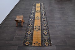 Vintage Turkish Runner Rug 3x10ft Wool Anatolian Handmade Hallway Oushak ORANGE