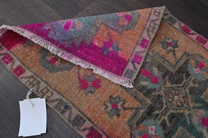 Oushak Turkish Doormat Rug 1x3 PEACH Anatolian Handmade Vintage Small Kilim Rug gallery