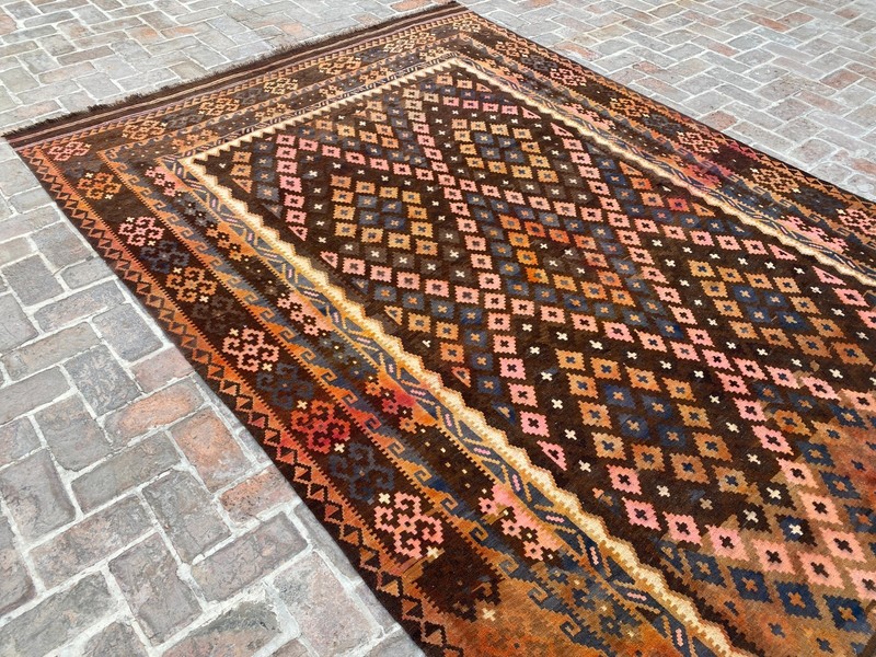 8.3x13.3 Afghan Kilim Rug Turkish Style Terracotta Geometric Handmade Flatweave gallery