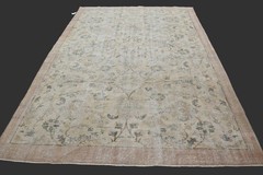 Vintage Turkish Oushak Rug, Beige 7×10 ft, Handmade Wool, Bohemian Anatolian