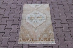 Vintage Small Carpet Anatolian Handwoven Authentic Oriental Beige Rug 2×4 ft