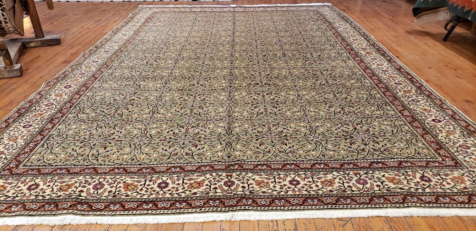 Exquisite Cr1930-1939s Antique Wool Pile Floral Patterned Bunyan Rug 6'4"×9'8" gallery