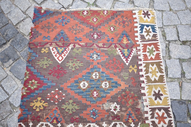 Fabulous Antique Anatolian Cappadocia Fragment Aksaray Kilim Collectors Item Rug gallery