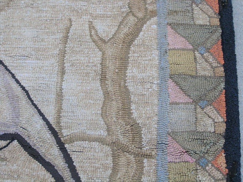 19th C Large American Pictorial Hooked Rug on Burlap Doves Tree Branches 6x9 ft gallery